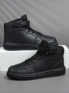 Men's New Casual High-Top Sneakers, Sports Shoes, PU Leather Patchwork Shoes, Comfortable Breathable Eva Sole, All Season Wear, Trendy Daily Commute