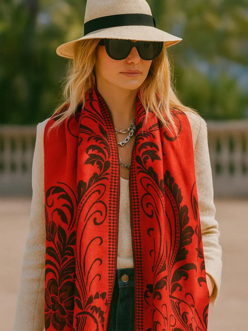 Women's Reversible Casual Soft Scarf - Oversized Floral Pattern Shawl, Lightweight Soft Fabric, Intricate Design, Fringed Hem, Elegant Layering Accessory
