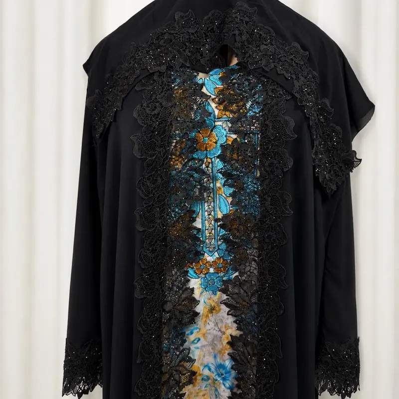 Black lace abaya with match scarf lace