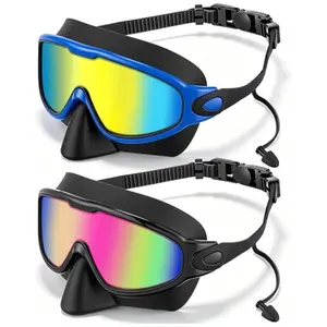 Adult Swimming Goggles with Nose Clip and Ear Plugs, Wide Vision, Anti-Fog, UV Protection, Leak-Proof, Unisex Dive Mask, Water Goggles