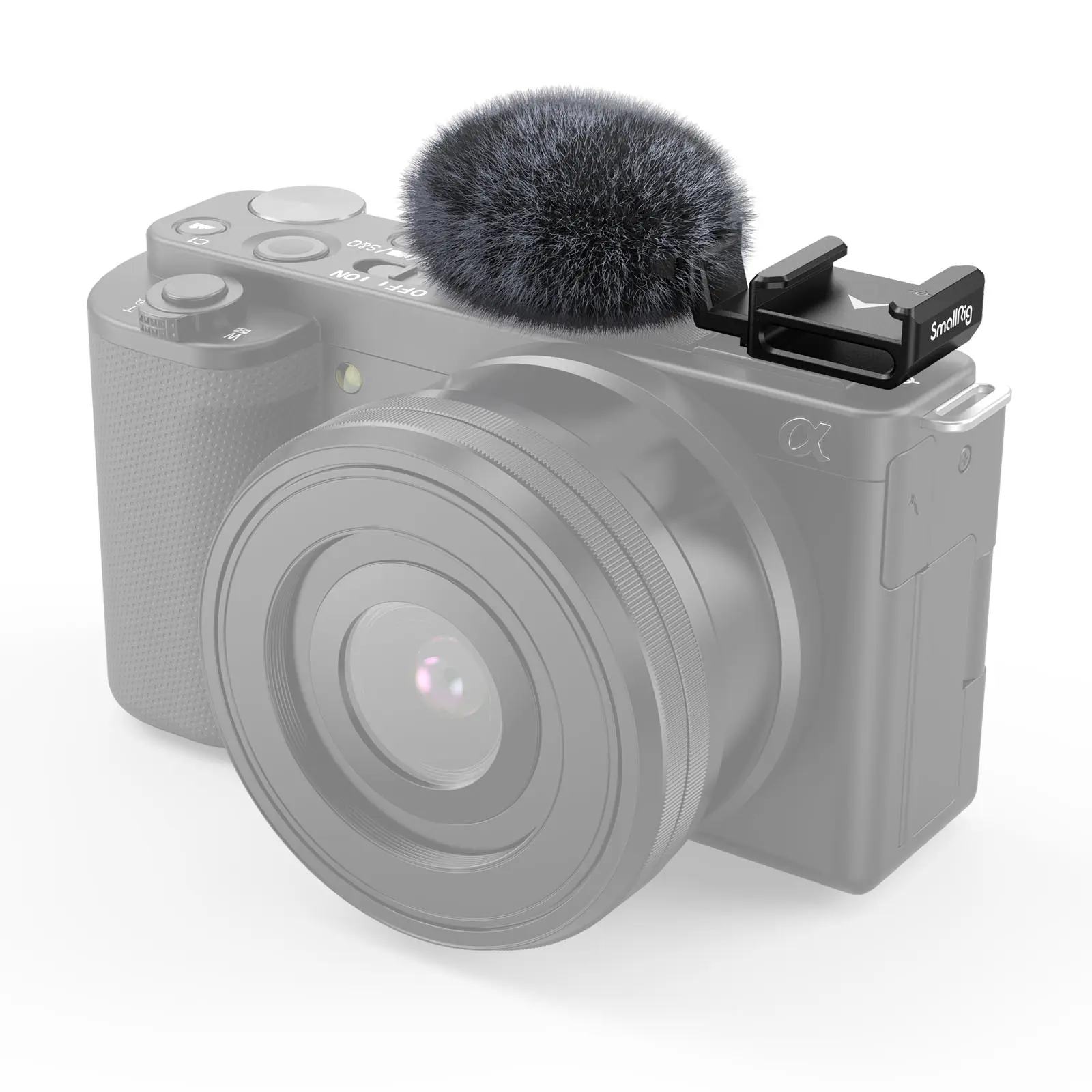 SmallRig Cold Shoe Adapter with Wind Muff Windshield for Sony ZV-1F / ZV-E10 / ZV-1 / ZV-E1 / ZV-1 II, Wind Furry for Light Microphone Attachment - 3526
