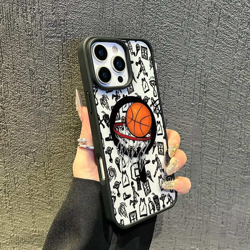 Magnetic TPU Basketball Smartphone Casing, Drop-Proof Protector with Impact Resistance for iPhone 16/15/14/13/12/11 Devices