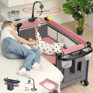 Portable 5-in-1 Baby Playpen - Pack and Play with Diaper Changer, Music & Storage, Foldable Playard for Newborn to Toddler