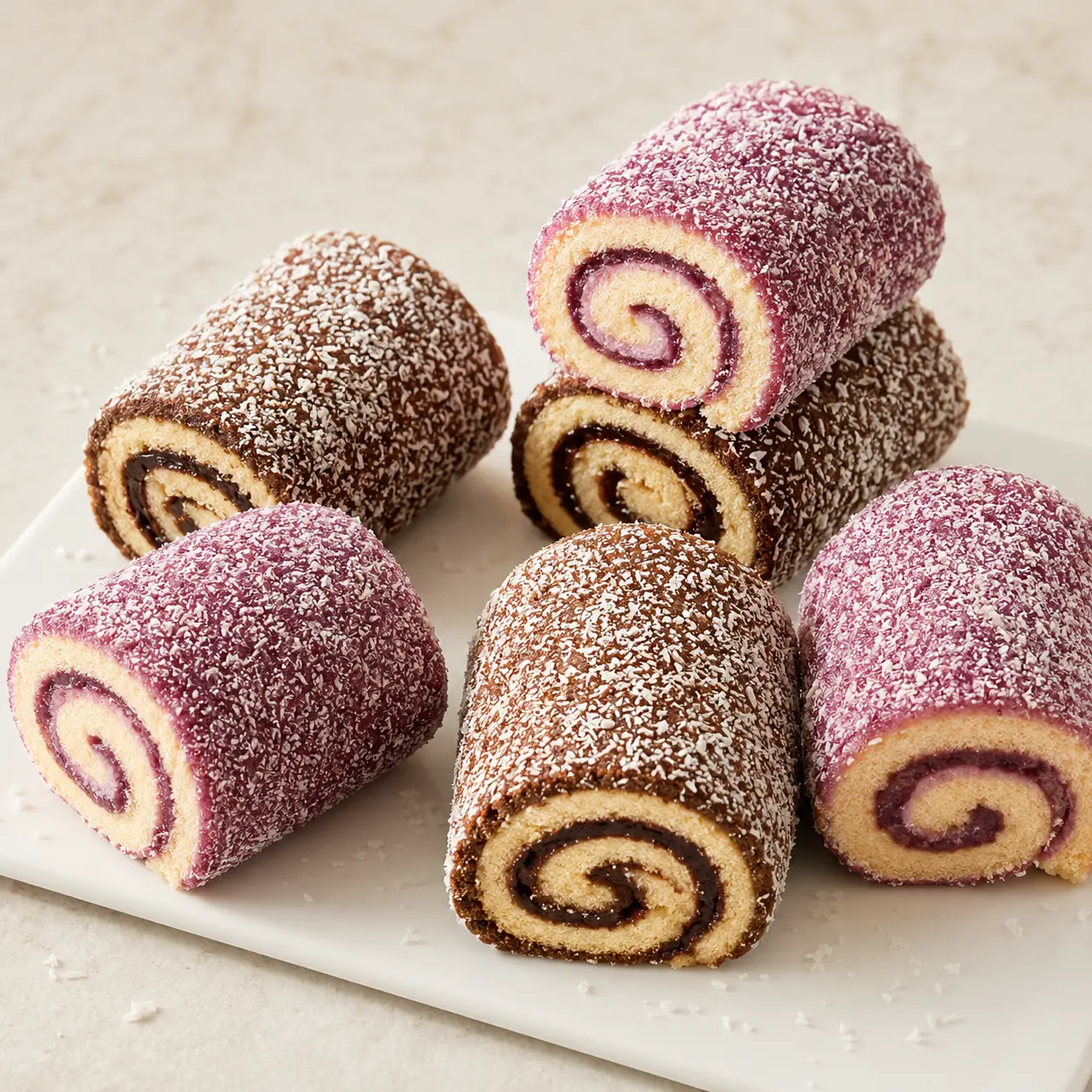 Assorted Flavor Towel Roll Cake, Fluffy Swiss Roll Dessert Variety Pack, Soft Coconut Flakes Layered Pastry, Gourmet Sweet Snacks