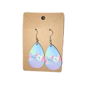 Floral Earrings - Handmade Teardrop Design, 1 x 1.6" & 3mm Width, Rubber Backing Included, Sublimation on Wood