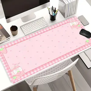 Extra Large Kawaii Strawberry Milk Mouse Pad Cute Pink Heart Gaming Desk Mat 35x16 Inch Computer Keyboard Mousepad with Non-Slip Rubber Base Durable Stitched Edge Perfect Gift for Home and Office Desk Accessories Gaming Desk Accessory