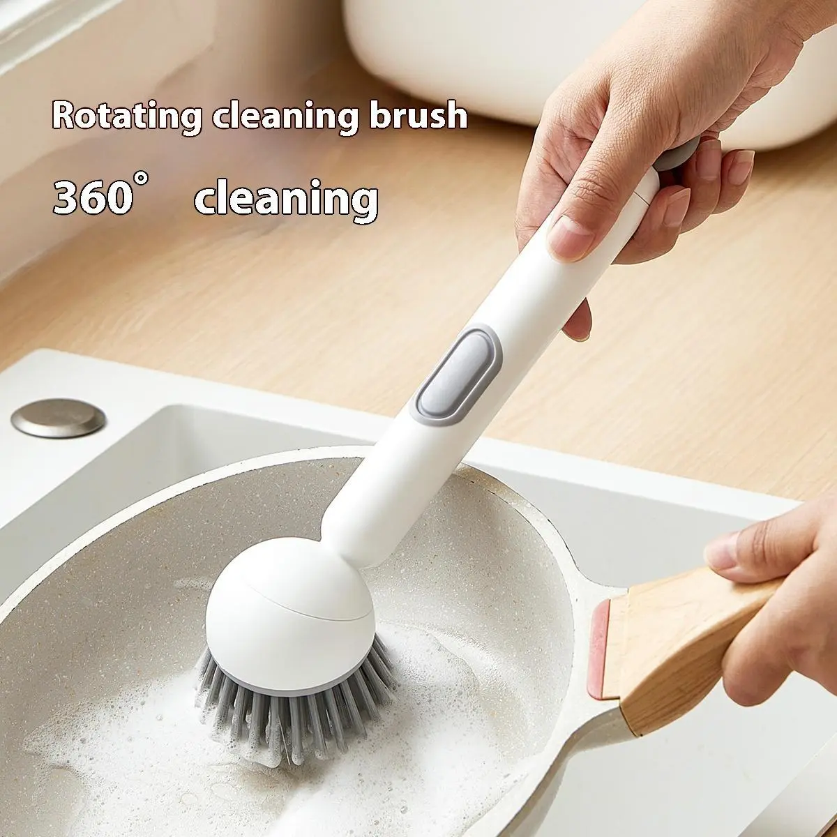 6-in-1 Dish Brush with Soap Dispenser, Wall Mount PET Scrubber with 360° Rotating Head, Adjustable Angle & Comfortable Ergonomic Handle for Kitchen Sink, Pots, Pans