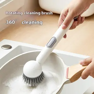 6-in-1 Dish Brush with Detergent Dispenser 360° Rotating Scrub Adjustable Angles for Pots Pans Dishes & Utensils Wall Mount Kitchen Sink Stove Cleaning Ergonomic Handle Anti-Slip Grip PET Material