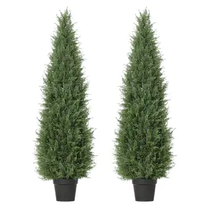 2PCS Artificial Cedar Tree, UV Resistant Faux Potted Pine Tree for Outdoor Porch, Patio, Garden, or Indoor Decor, 90/120/150cm Realistic Plant in Nursery Planter