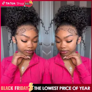 Pizazz Hair Hidden Strap 360 Lace Front Wigs Human Hair Pre Plucked Pre Bleached Knots 220 Density Water Wave HD Lace Frontal Wig with Drawstring Curly Full Lace Front Wigs for Women