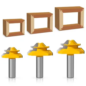 3PCS 1/2" Shank 45° Lock Miter Router Bit Set, Box Joint Router Bits with 31/64", 37/64", 3/4" Cutting Height for Lock Miter Joints, Door, Window & Cabinet Making