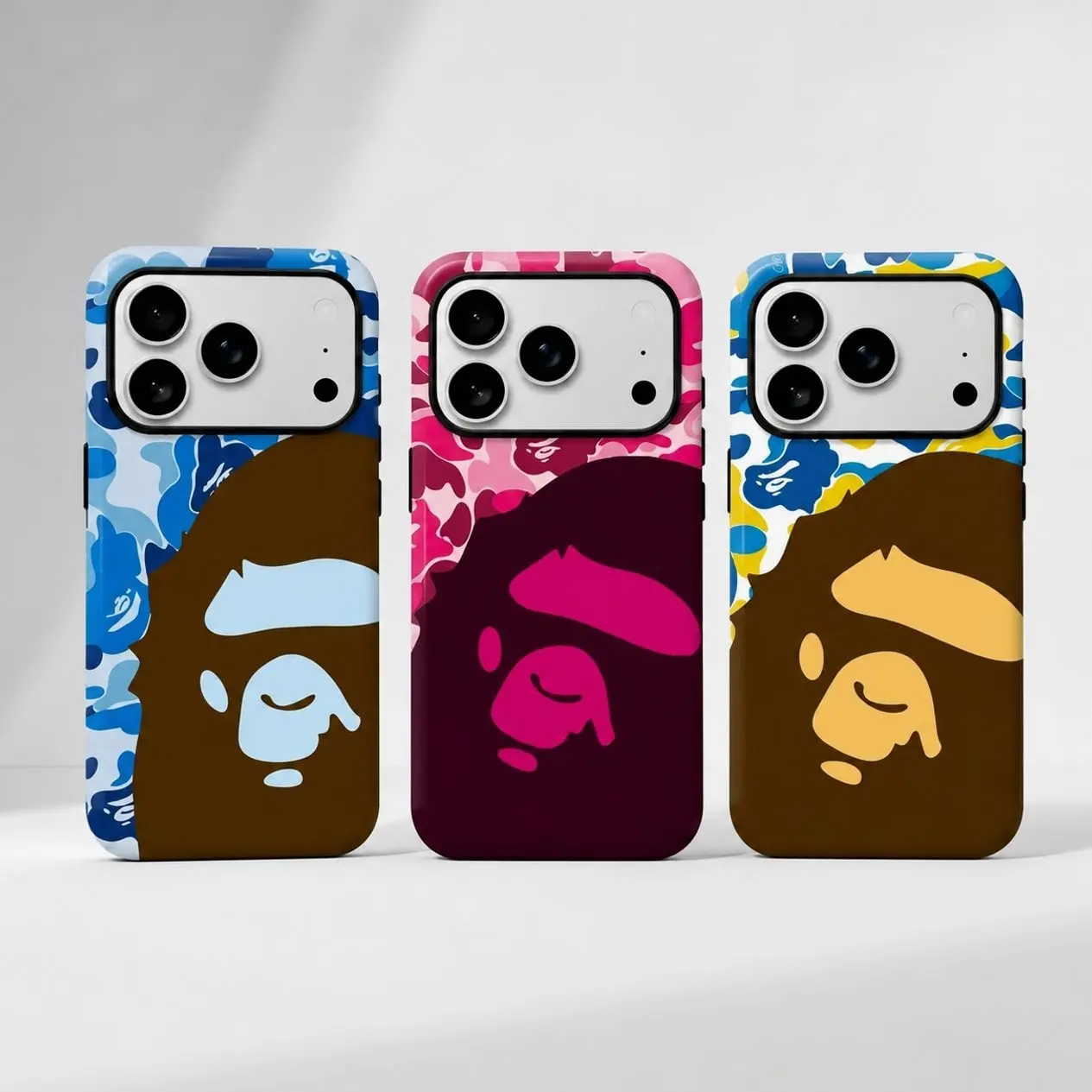 BAPE Ape Head Durable Slim Fit Wireless Protection Phone Cases - Mobile Accessories for iPhone 17,16,15,14,13,12,11,X & Galaxy (Check Available Sizes)