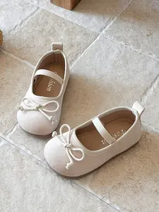 Velvet Single Shoe with Bow Decoration, Anti-Slip Soft Sole, Bowknot Design Flats, Sweet and Cute Princess Shoes for Girls