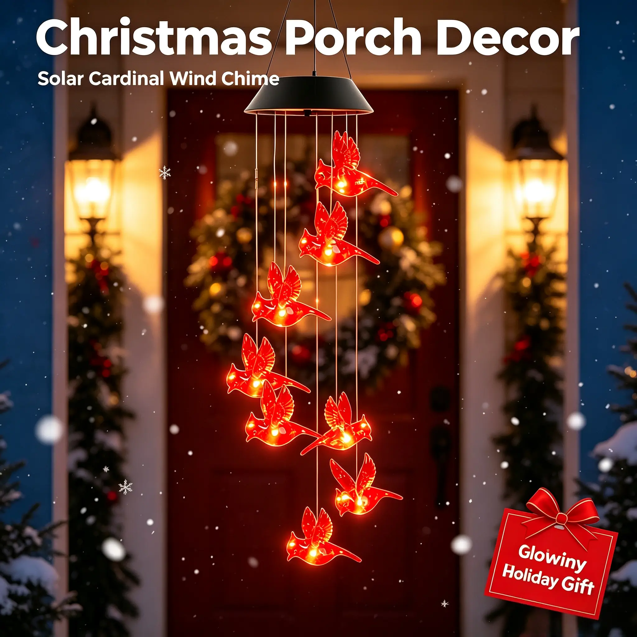 Christmas Solar Red Cardinal Bird LED Wind Chime Lights, Waterproof Outdoor Landscape Solar Outdoor Lights, Hanging Porch Curb Appeal Landscaping Decor, Holiday Gift-Ready Xmas Ornament solar outdoor lights solar outdoor lights