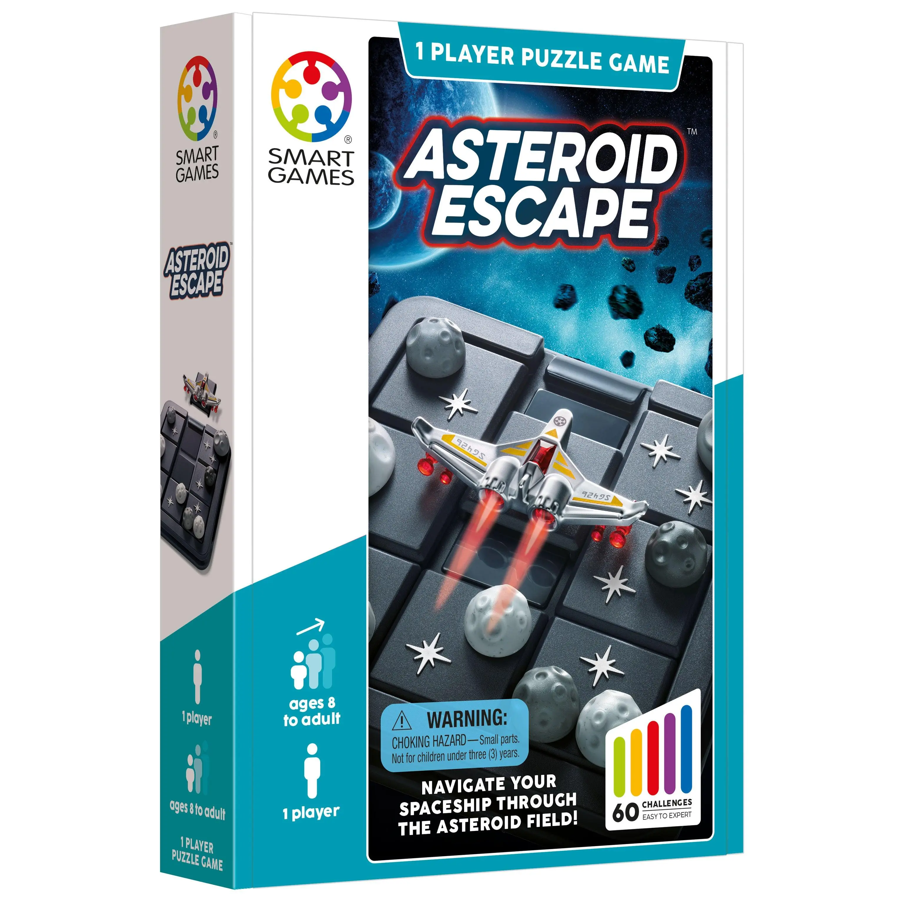 SmartGames Asteroid Escape Logic Brain Game - 60 Challenges, Strategic Space Puzzle for Ages 8+, Travel-Friendly Educational Toy