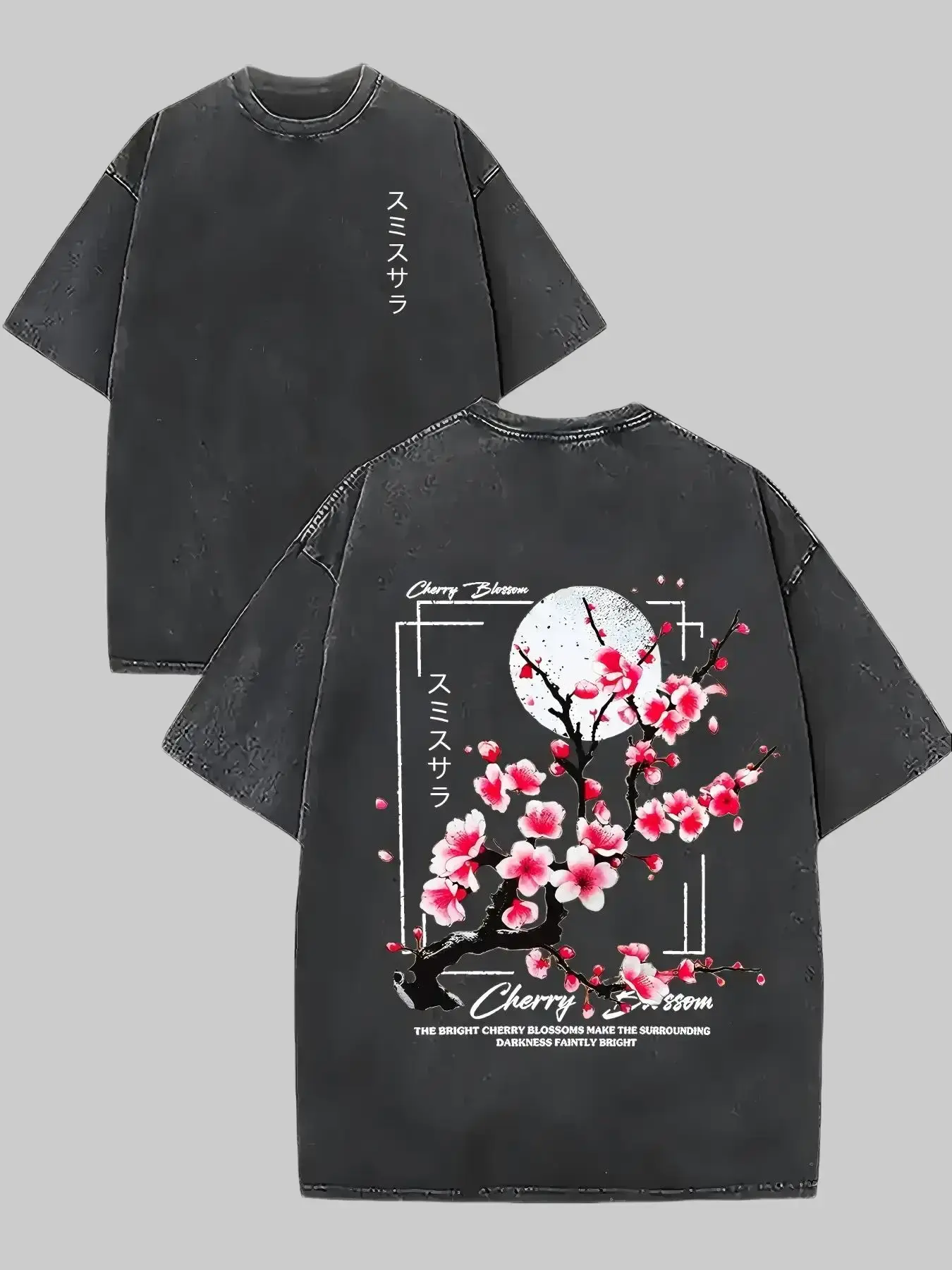 Vintage Washed Oversized Cherry Blossom Graphic T-Shirt for Men Women, Japanese Style Heavyweight Cotton Tee, Streetwear Y2K Unisex Summer Casual Shirt
