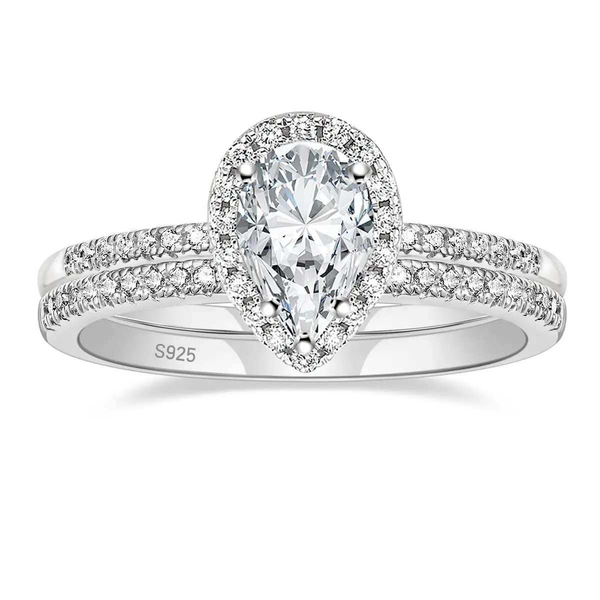 EAMTI Women's 1.5CT 925 Sterling Silver Wedding Ring Sets, Cubic Zirconia Teardrop Engagement & Bridal Bands