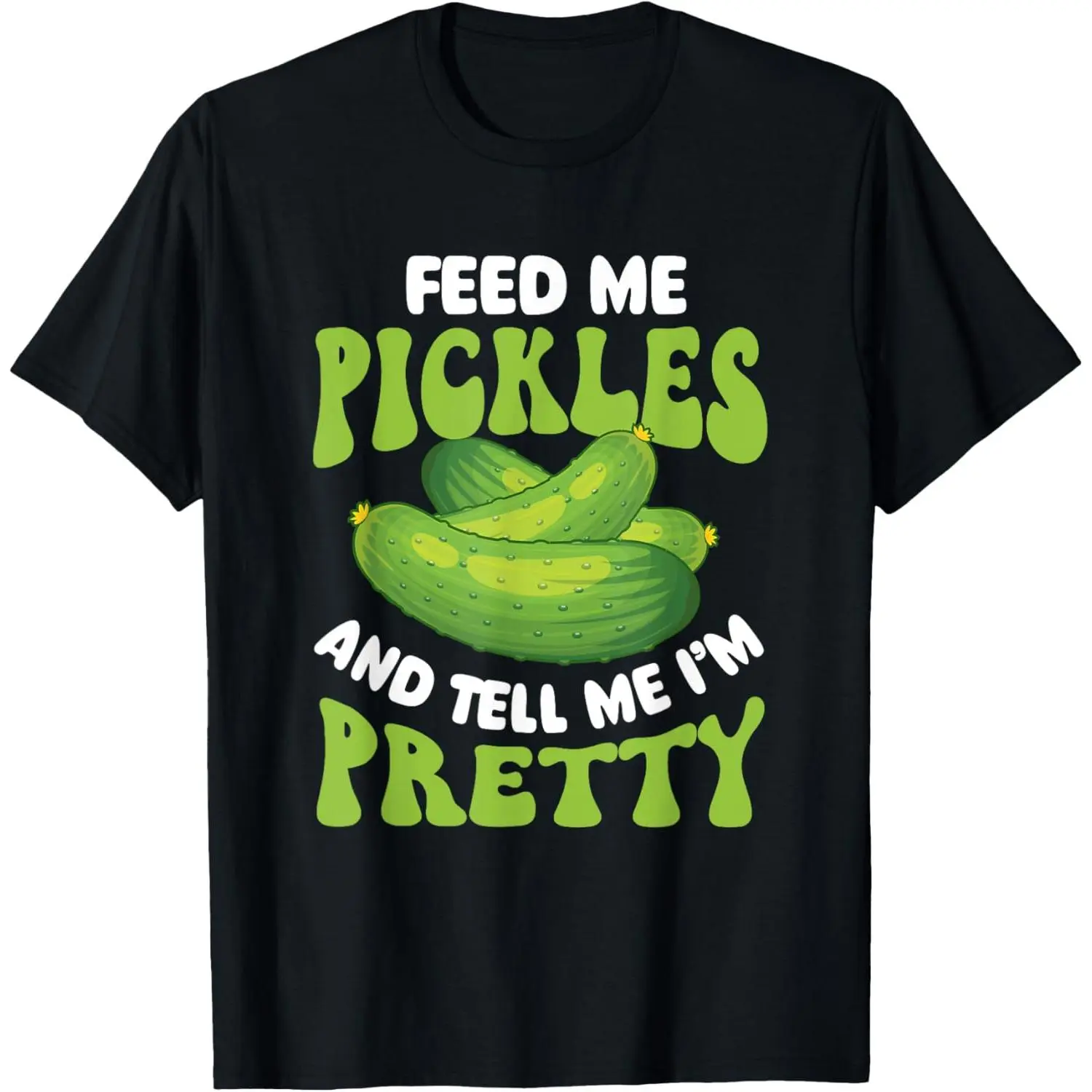 Women's "Feed Me Pickles" Funny Graphic T-Shirt, Casual Distressed Cotton Short Sleeve Top for Dill Pickle Lovers