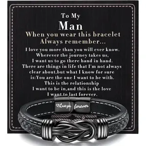 YADOCA Mens Bracelet to My Man, Leather Bracelet Gift for Him Love You Forever Mens Husband Boyfriend Couple Valentines Day Birthday Gift