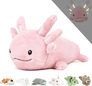 Niuniu Daddy Pink Plush Toy Axolotl Weighted Stuffed Animals for Kids, 2.75 lbs Weighted Plush Pillow Toy Glowing Ears in The Dark, Best Gift