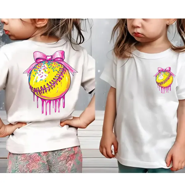 Youth and Adult Softball with bow Youth Tee, Outdoors Shirt, Family Trip, Unisex Classic Fit 100% Cotton Comfortable Casual Tee, baseball team gifts, Drippy baseball Outfit