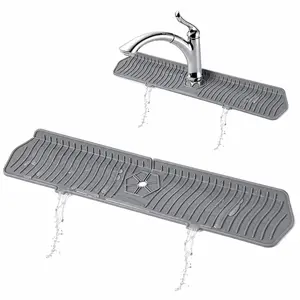 Large Silicone Faucet Splash Catcher Mat with Sponge Holder & Soap Tray 24” Kitchen Sink Splash Guard Countertop Water Drip Catcher Fast Drain Silicone Mat for Kitchen Bathroom Organizer Accessories Fits Up to 2.48” Faucet - Cleaning