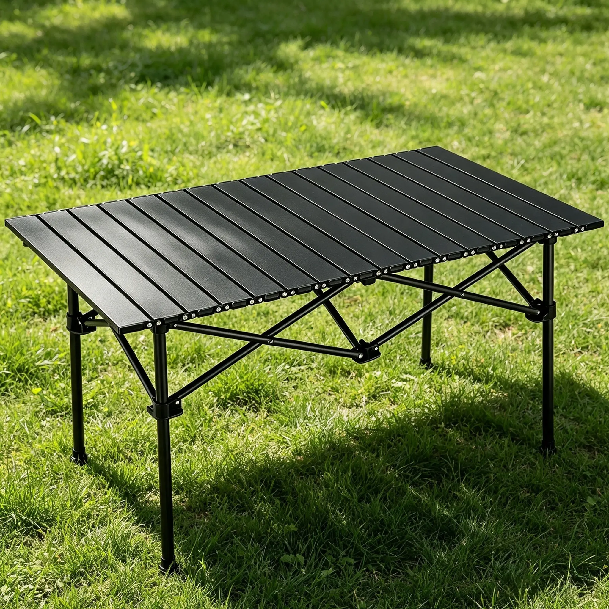 Heavy-Duty Fold-Up Aluminum Camping Table, Easy-to-Carry Stable Outdoor Furniture, Must-Have Gear for Camping, Backyard, Fishing Trips