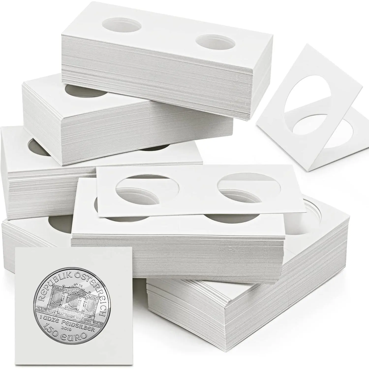 High-Quality Cardboard Coin Holder (300 Count) - Assorted Sizes (6 Different Sizes), 2"x2" Currency Holders, Window View, Foldable, Safe for Long-Term Storage, Staple/Tape Sealable, Inexpensive Collection Supplies