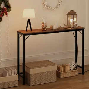 Narrow Sofa Table, Console Table with Power Outlets & USB Ports, Vintage Industrial Entryway Table, Behind Couch Table for Hallway, Living Room, Bedroom