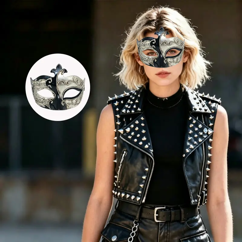 Vintage Black Silver Musical Note Venetian Mask, Retro Scroll Embossed Masquerade Mask for Halloween Party, Mardi Gras, Cosplay, Carnival Costume Accessory