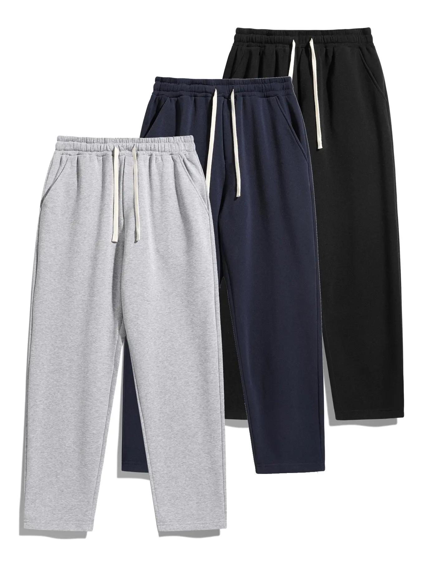 3-Pack Men’s Comfortable Straight-Leg Loungewear Pants, Elastic Drawstring Waist, Stretchy & Breathable, Loose-Fit Pants for Men, Casual Fashion Fitted, Trouser, Pockets, Knitting
