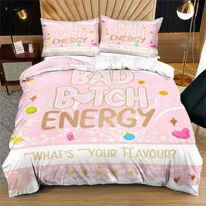 3pcs Sweet Cool Style Quilt Set, Includes One Quilt and 1/2 Pillowcases Without Core, Bad B*tch Energy Letter Print Bedding, Decorative Bedding Set