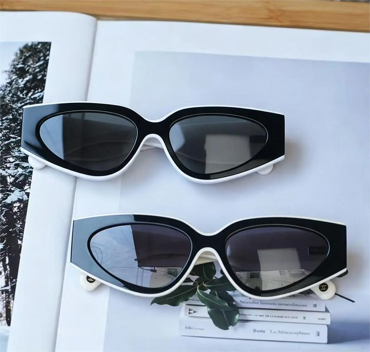 Y2K Black White Cat Eye Sunglasses | UV400 Polarized Narrow Frame Shades Streetwear