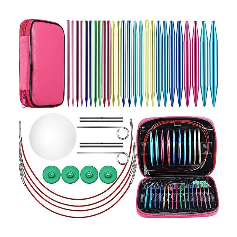 Aluminum Interchangeable Circular Knitting Needle Set - 26 Pieces, 13 Sizes for Sewing Projects, Beginner Knitting Friends (Baby & Maternity Compatible), Beginner Knitting Friend