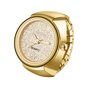 Ring Watches for Women: Quartz Analog Gold Stretch Band Adjustable Stainless Steel Elastic Novelty Finger Watch