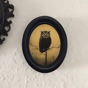Vintage Owl Wall Decor, Gothic Oval Frame, Wall Art Painting, Hanging Wall Art, Halloween Christmas Thanksgiving Decoration, Retro Art Piece, Dark Academia Style