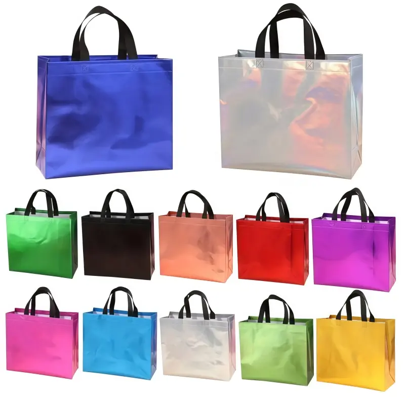 Reusable Holographic Non-Woven Gift Bags - Mixed-Color Sets for Office Gifting, Festival & Party Occasions (Christmas, Birthday, Wedding Compatible)