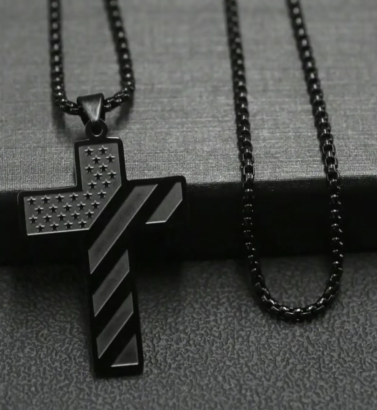 American Flag Cross Necklace for Men, Easter Basket Stuffers Gifts for Him, Stainless Steel Cross Pendant Chain with Bible Verse, Baptism First Communion Pendant Necklace Gifts