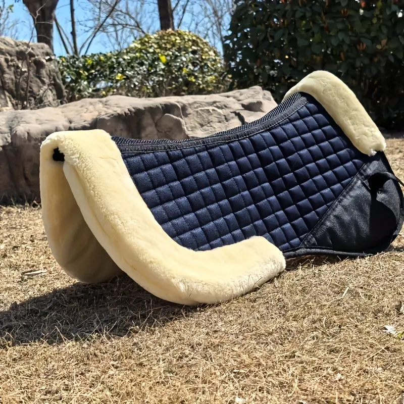Wool Horse Saddle Pad with Shock Absorbing for Comfort and Back Support - English Half Pad for Horse Riding(Black)