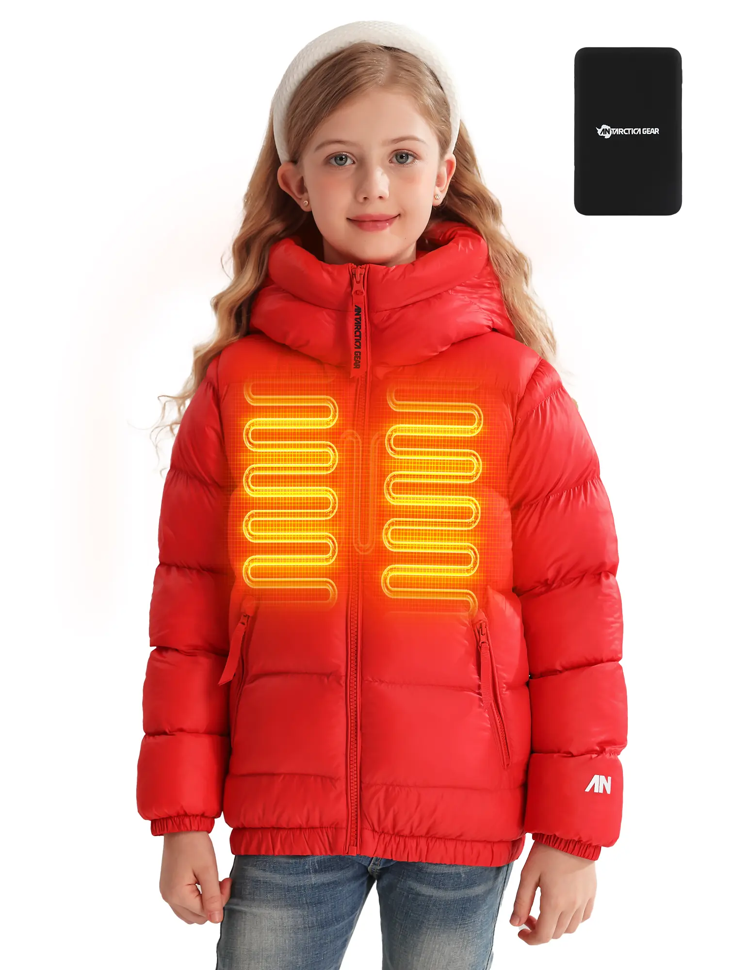 ANTARCTICA GEAR Kids' Athletic 100% Nylon Heated Jacket for Boys & Girls, Lightweight Quilted Design with 3 Heating Areas & Battery Pack