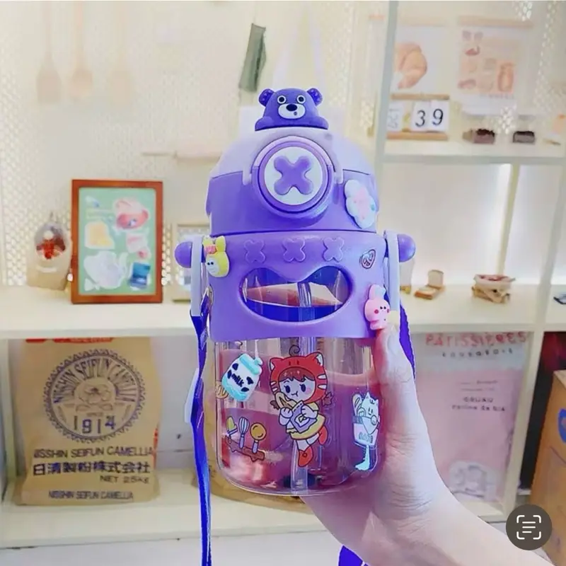 Cute Bear Sippy Cup with Handles & Straw – Leak-Resistant Toddler Drinking Bottle