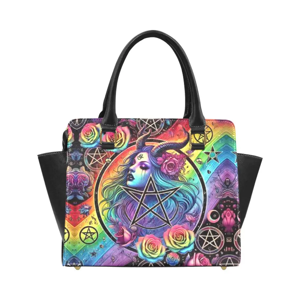 Trippy Gothic Occult Witch  Print Shoulder Handbag,women's purse,