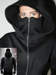 Zipper cardigan hoodie with two hats for men, black neat windproof jacket jacket, white hooded hoodie for men, autumn and winter street fashion trend brand unisex cardigan men's hoodie from Europe and America