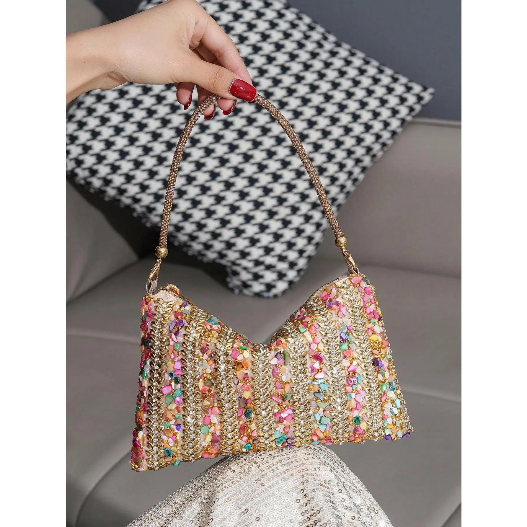 DealsForYouDays New Dressy Rhinestone Decorated Handbag Clutch, Party/Event Tote, Zipper Closure, European&American Style, Formal Dress Evening Bag, Fashion Accessory, Glamorous Rhinestone Bag