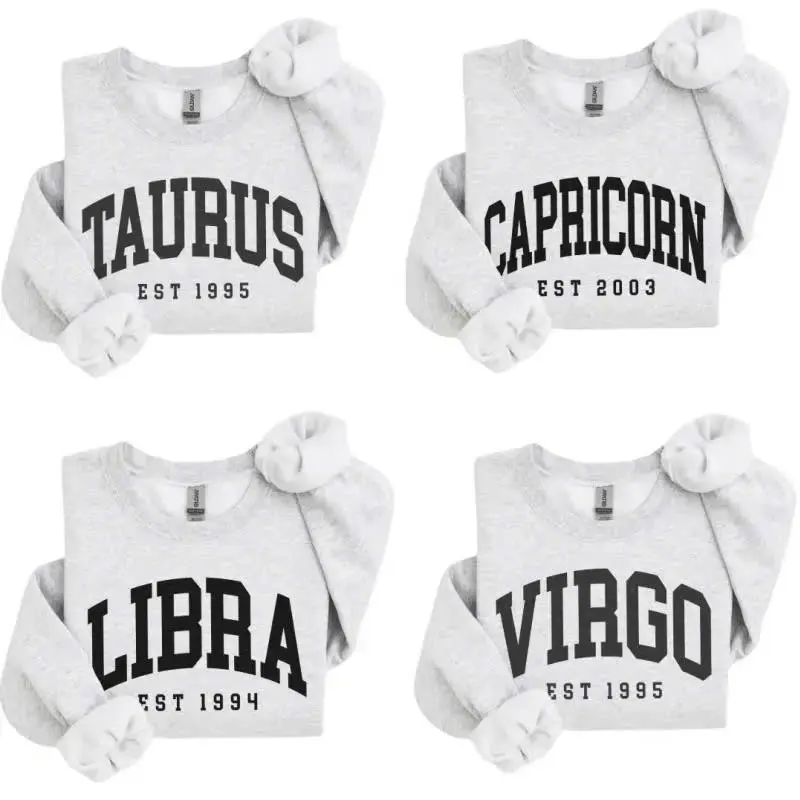 Custom Year Custom Zodiac Sweatshirt , Ash Grey Unisex Crewneck, Est Your Year Astrology Pullover, Cute Horoscope Energy Birthday Gift 2025