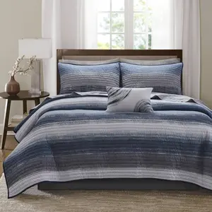 360 stand Microfiber Bedding Set, Madison Park Essentials MPE13-1213 8-Piece Queen-Size Quilt Set with Cotton Bed Sheets, Navy