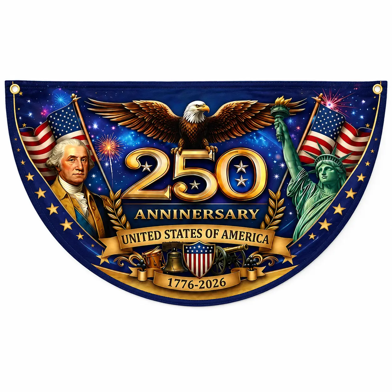 USA 250th Anniversary Stars&Stripes Synthetic Semicircle Fence Banner - Outdoor Decor, Weatherproof, 1776-2026 Patriotic Bunting, Decorative Independence Day Fit Lightweight Porch Display