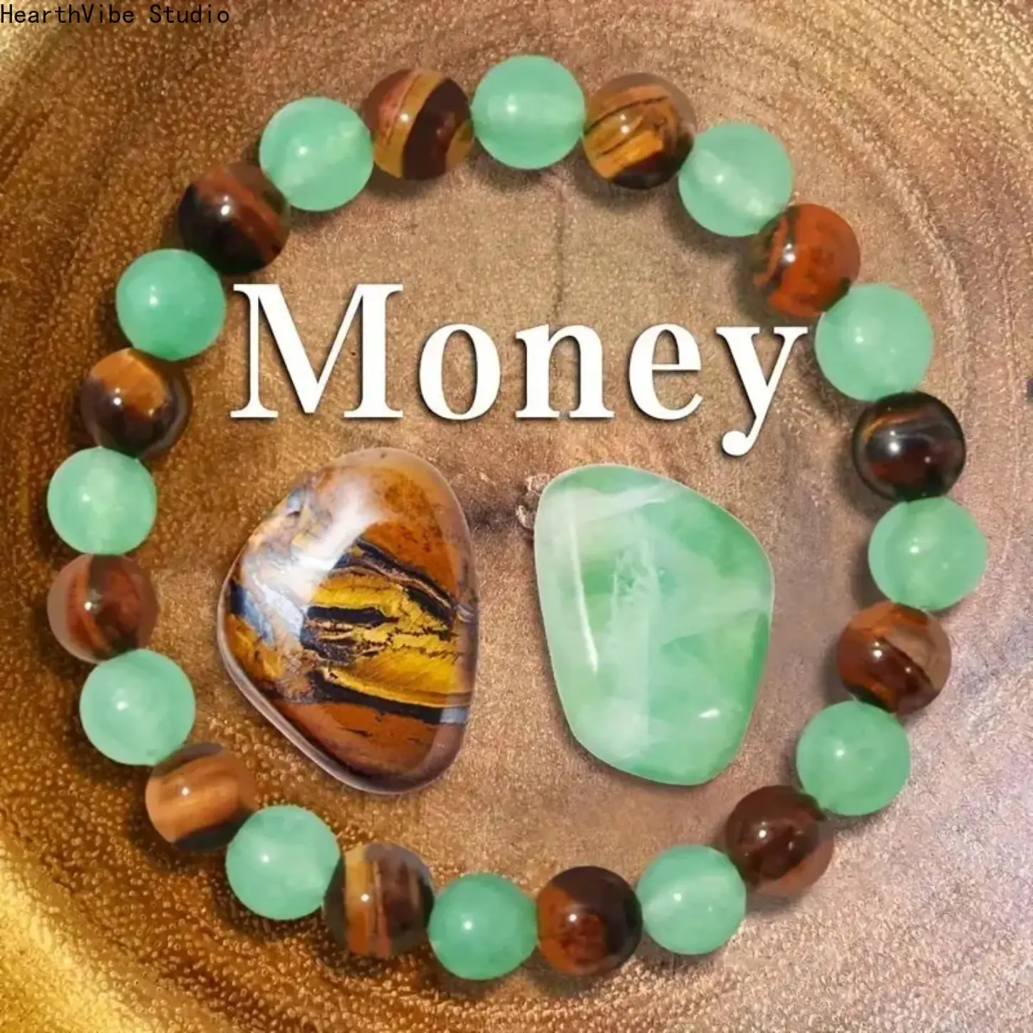 3Pcs 8mm Sports Wristbands - Natural Crystal Green Dongling & Tiger Eye Stone Healing Crystal Bracelets, Stretch Bangle Beaded Bracelets for Wealth & Luck, Healing Crystal Bracelet