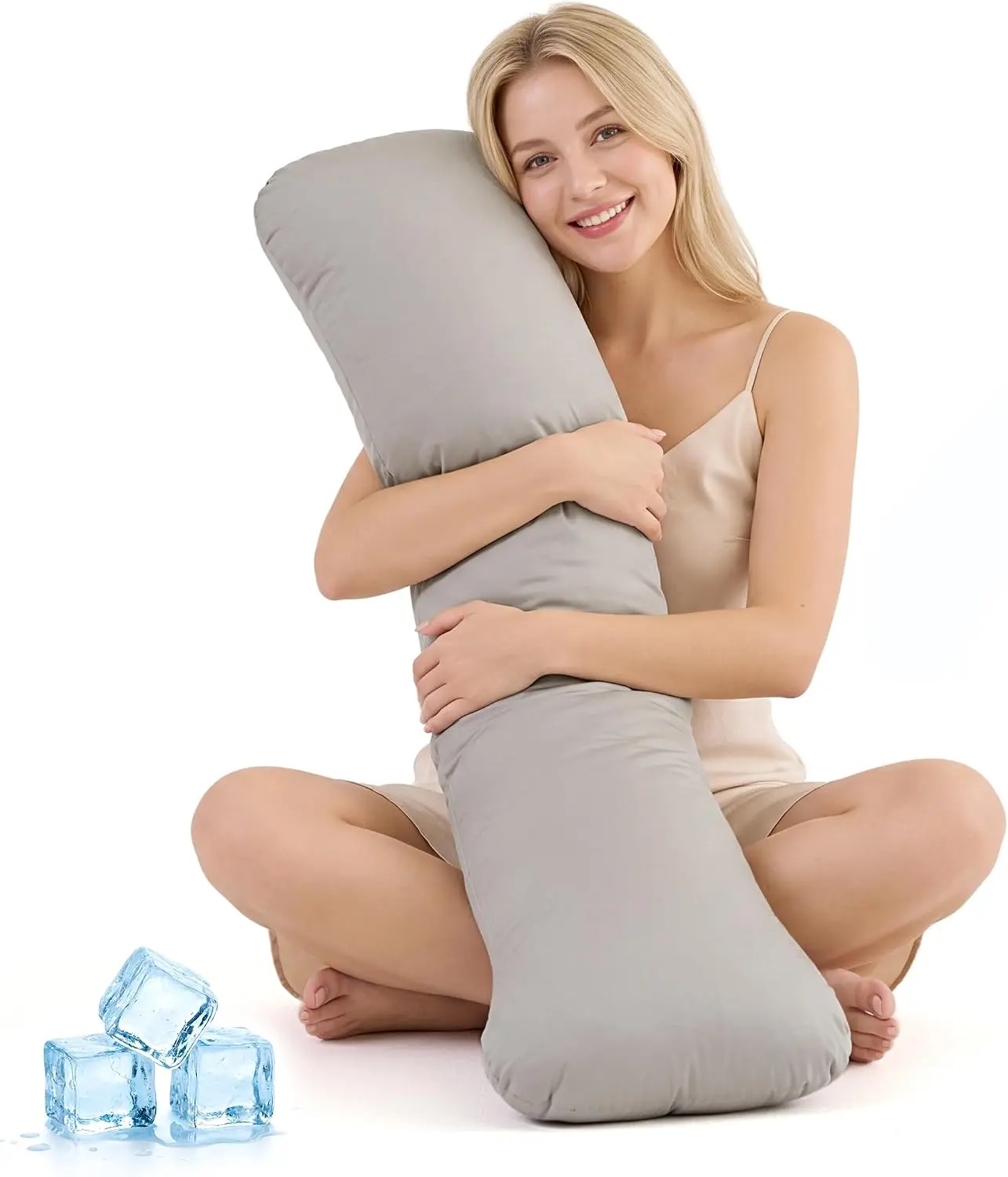 Weighted Body Pillow 6.5lbs Cooling Body Pillow (41" x 10") Filled with Glass Beads Support for Deeper Sleep & Relax,Side Sleeper with Washable Cover