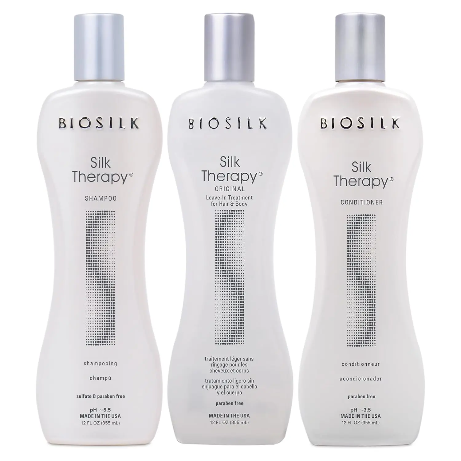 BioSilk Unisex 3-Piece Silk Therapy Hydrating Haircare Kit - 12 Oz Liquid Cleanser Shampoo, Moisture Conditioner, Moisturizer Serum - Gentle Formula for Silky Hair Routine & Enhanced Shine, Cruelty Free, 2 Pounds